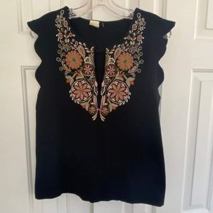 Anthropologie Akemi + Kin Black Embroidered Blouse